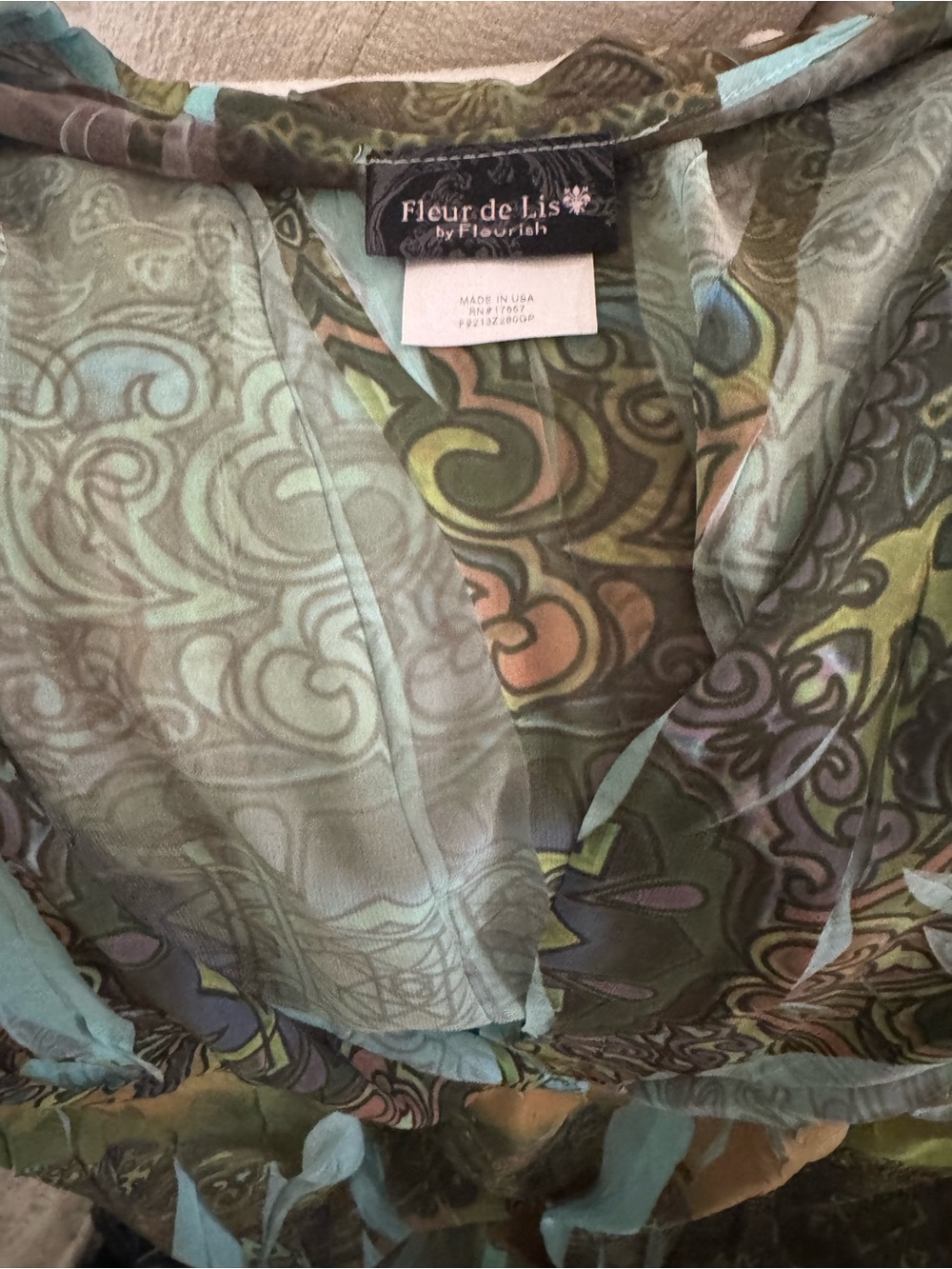 Sheer Boho Feather Print Tunic in Aqua and Olive